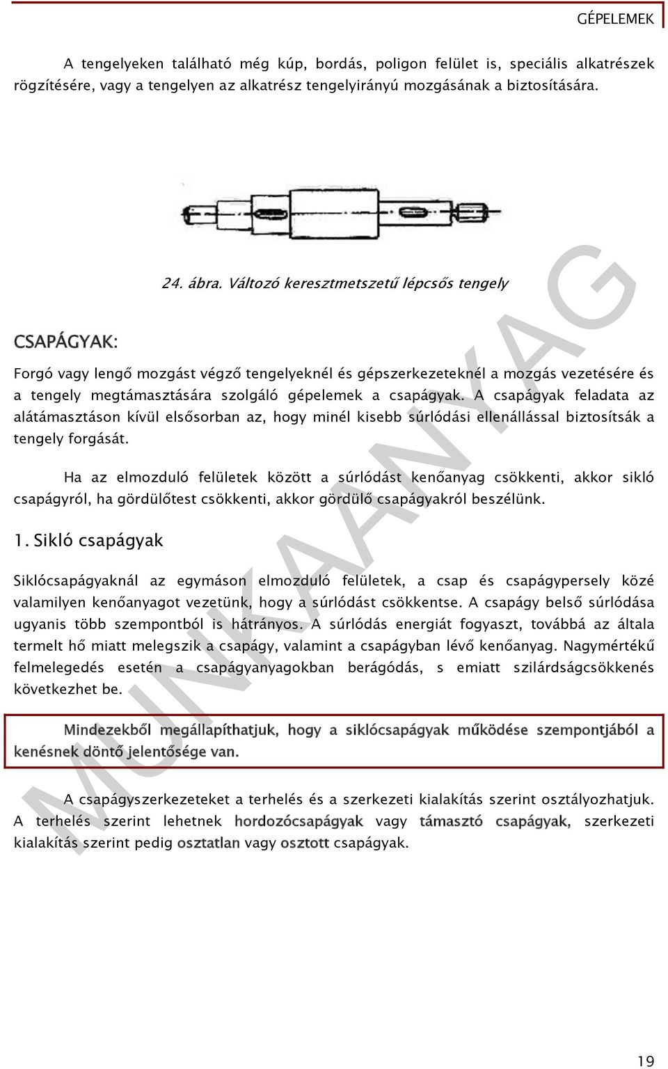 A csapágyak feladata az alátámasztáson kívül elsősorban az, hogy minél kisebb súrlódási ellenállással biztosítsák a tengely forgását.