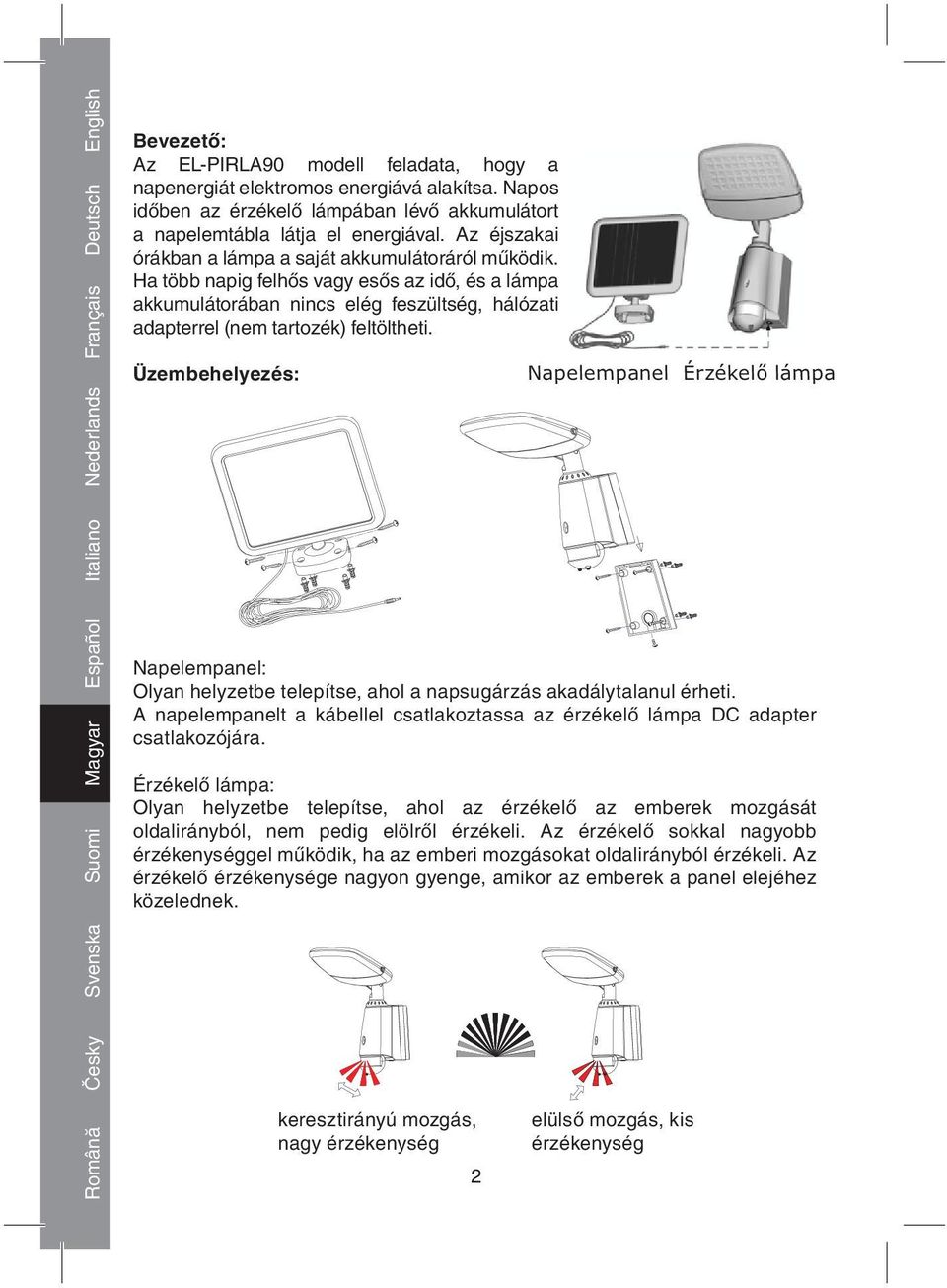 Ha több napig felhős vagy esős az idő, és a lámpa akkumulátorában nincs elég feszültség, hálózati adapterrel (nem tartozék) feltöltheti.