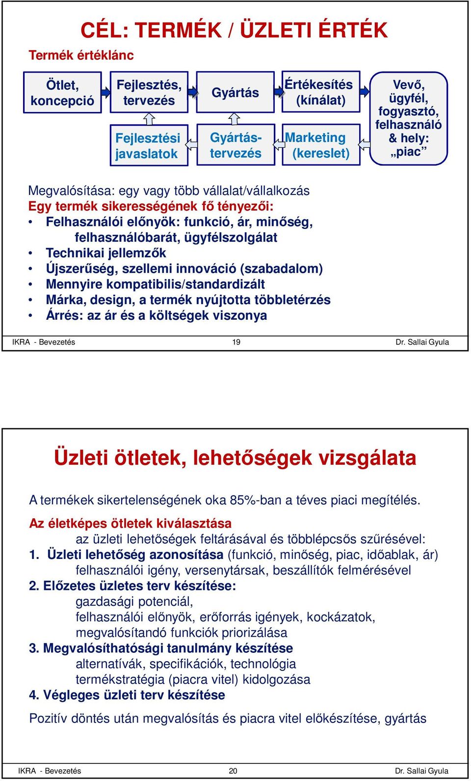 Technikai jellemzők Újszerűség, szellemi innováció (szabadalom) Mennyire kompatibilis/standardizált Márka, design, a termék nyújtotta többletérzés Árrés: az ár és a költségek viszonya IKRA -