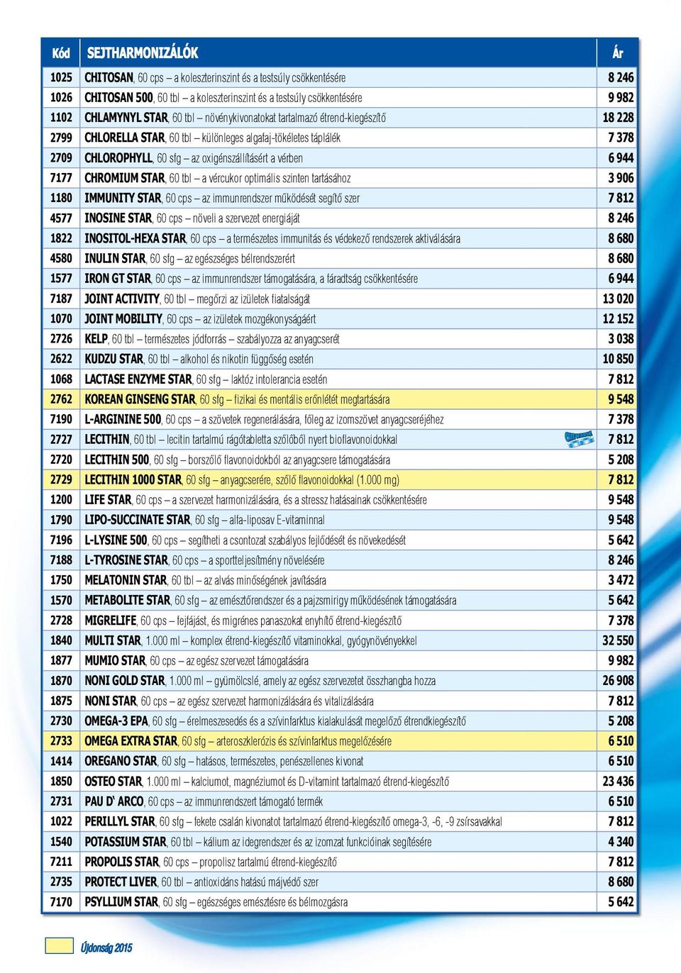 CHROMIUM STAR, 60 tbl a vércukor optimális szinten tartásához 3 906 1180 IMMUNITY STAR, 60 cps az immunrendszer működését segítő szer 7 812 4577 INOSINE STAR, 60 cps növeli a szervezet energiáját 8