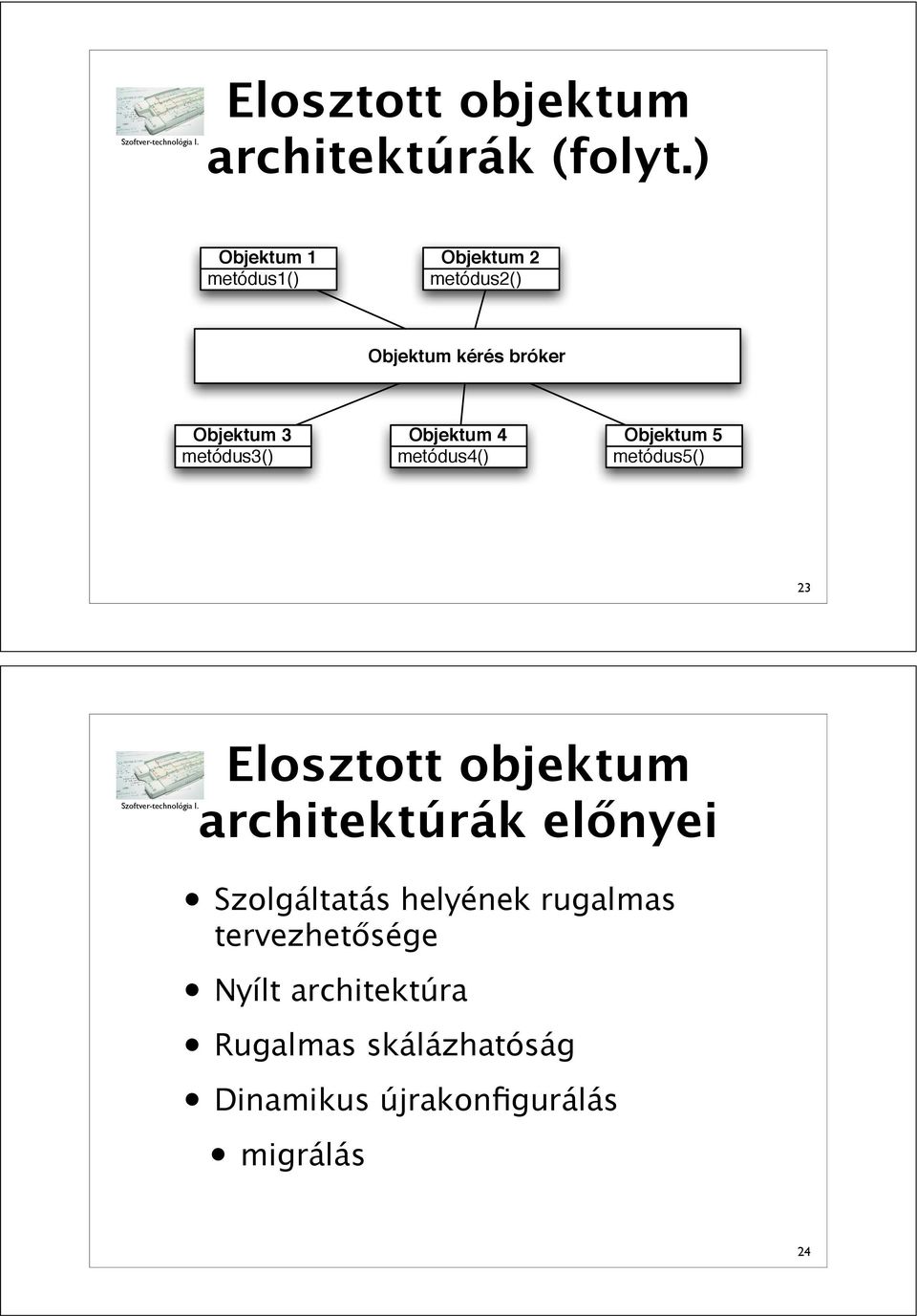 metódus3() Objektum 4 metódus4() Objektum 5 metódus5() 23 Elosztott objektum