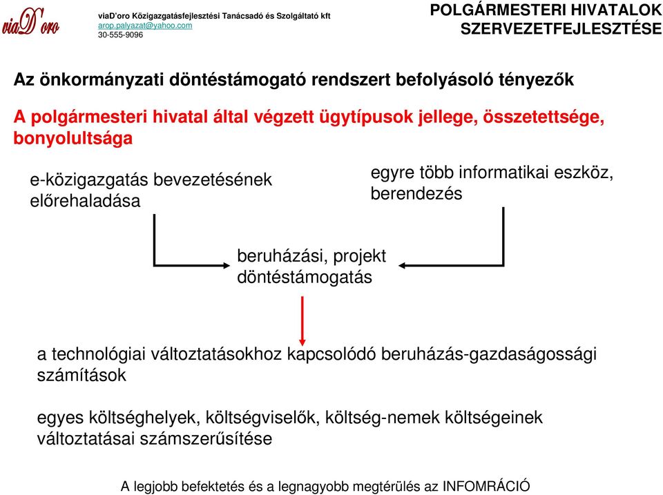 informatikai eszköz, berendezés beruházási, projekt döntéstámogatás a technológiai változtatásokhoz kapcsolódó