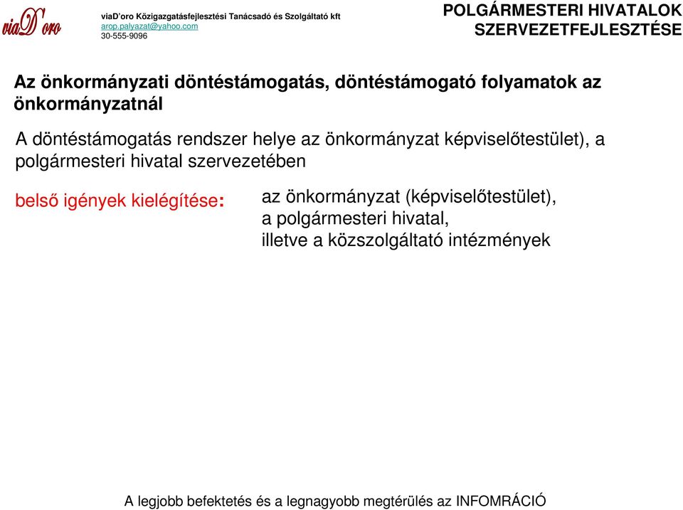 képviselıtestület), a polgármesteri hivatal szervezetében belsı igények