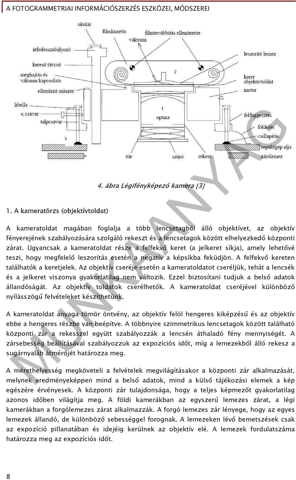 központi zárat. Ugyancsak a kameratoldat része a felfekvő keret (a jelkeret síkja), amely lehetővé teszi, hogy megfelelő leszorítás esetén a negatív a képsíkba feküdjön.