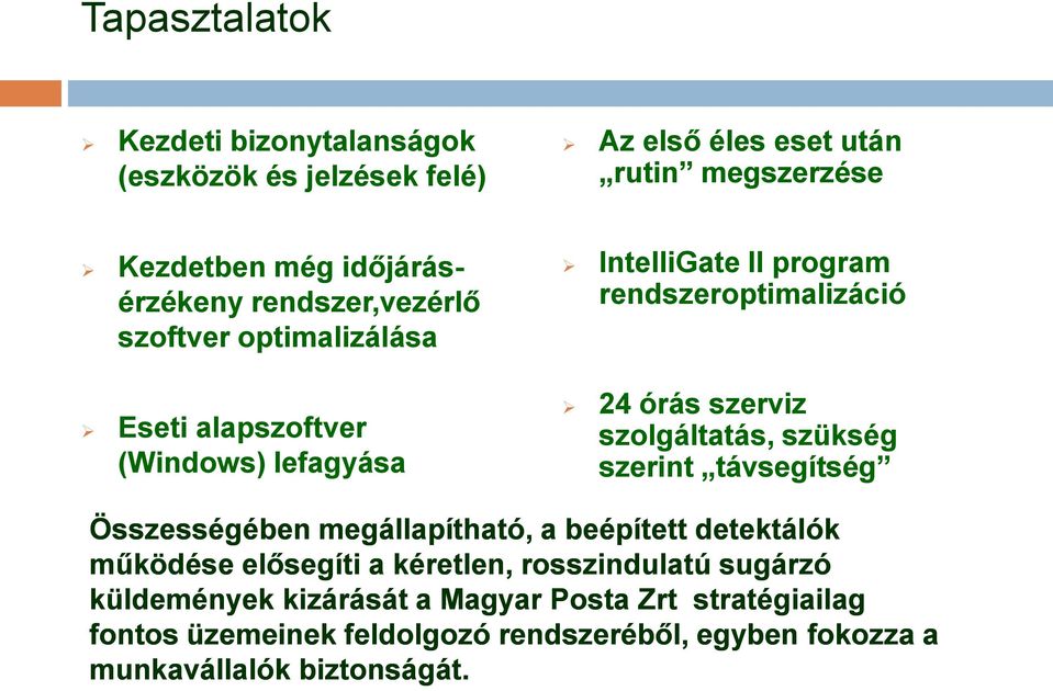 szolgáltatás, szükség szerint távsegítség Összességében megállapítható, a beépített detektálók működése elősegíti a kéretlen, rosszindulatú