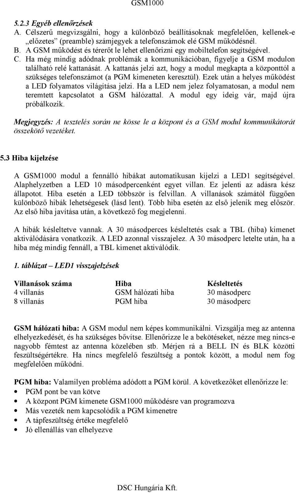 A kattanás jelzi azt, hogy a modul megkapta a központtól a szükséges telefonszámot (a PGM kimeneten keresztül). Ezek után a helyes működést a LED folyamatos világítása jelzi.