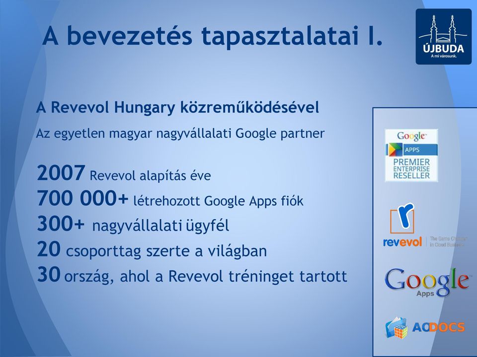 Google partner 2007 Revevol alapítás éve 700 000+ létrehozott Google