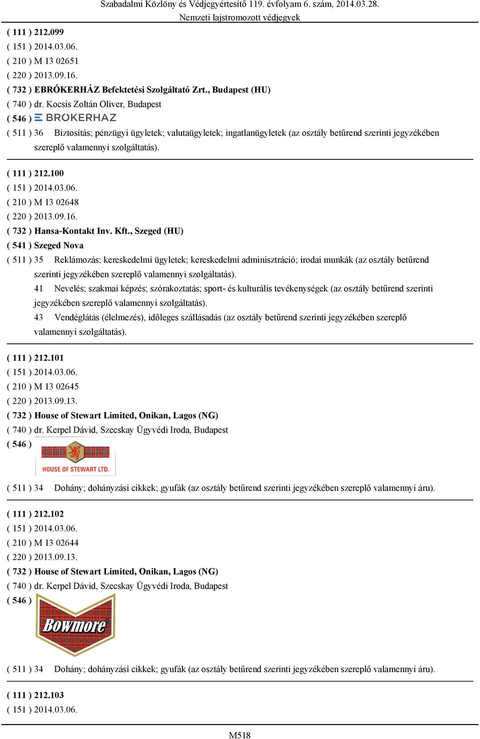100 ( 210 ) M 13 02648 ( 220 ) 2013.09.16. ( 732 ) Hansa-Kontakt Inv. Kft.