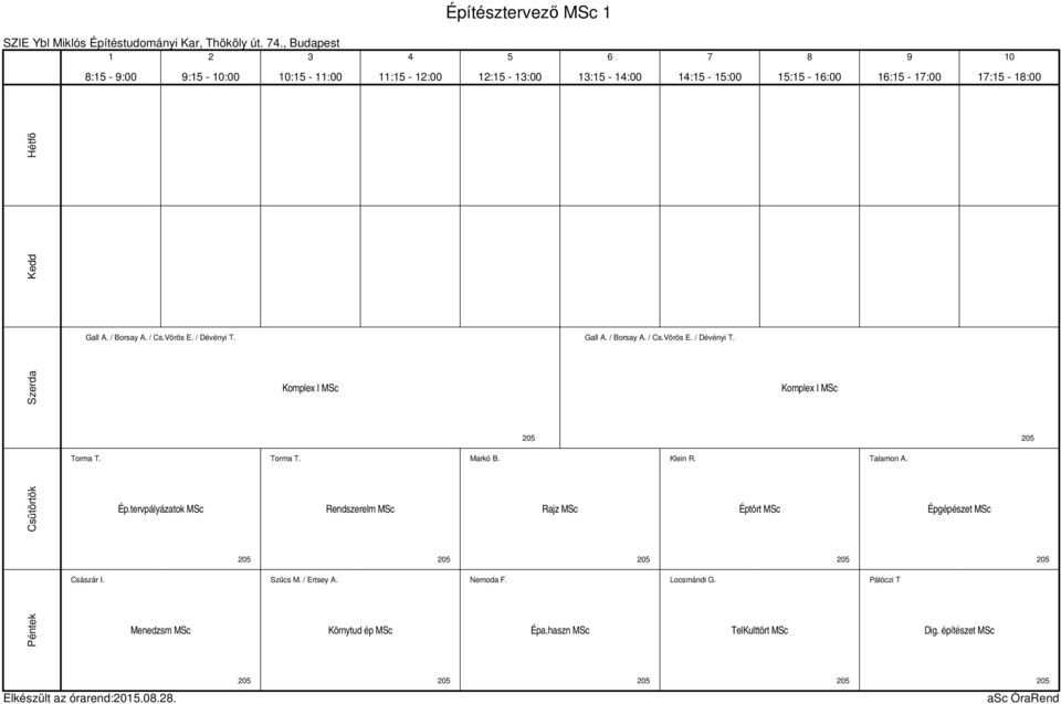 Gall A. / Borsay A. / Cs.Vörös E. / Dévényi T. Komplex I MSc Komplex I MSc 0 0 Torma T. Torma T. Markó B. Klein R. Talamon A. Ép.
