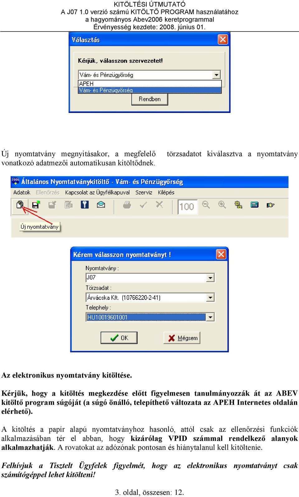 A kitöltés a papír alapú nyomtatványhoz hasonló, attól csak az ellenőrzési funkciók alkalmazásában tér el abban, hogy kizárólag VPID számmal rendelkező alanyok alkalmazhatják.