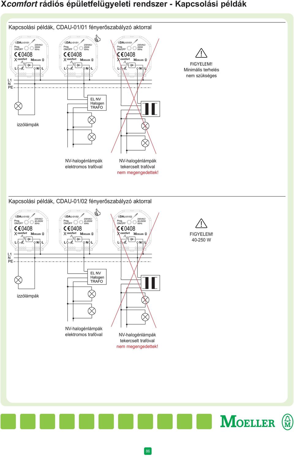 Minimális terhelés nem szükséges izzólámpák NV-halogénlámpák elektromos trafóval NV-halogénlámpák tekercselt