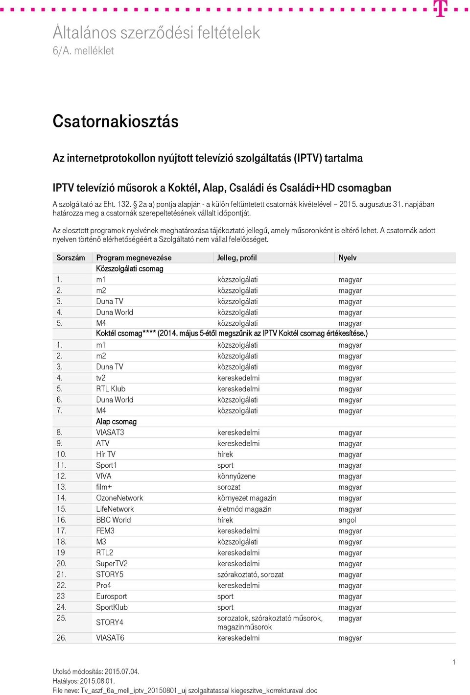 Az elosztott programok nyelvének meghatározása tájékoztató jellegű, amely műsoronként is eltérő lehet. A csatornák adott nyelven történő elérhetőségéért a Szolgáltató nem vállal felelősséget.