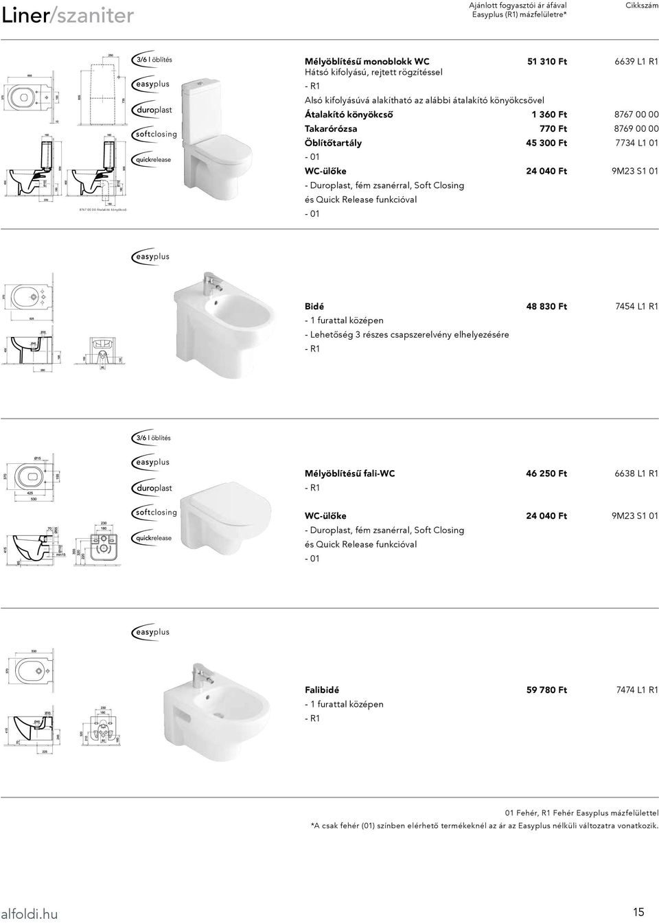 - Duroplast, fém zsanérral, Soft Closing és Quick Release funkcióval Bidé 48 830 Ft 7454 L1 R1-1 furattal középen - Lehetőség 3 részes csapszerelvény elhelyezésére - R1 Mélyöblítésű fali-wc 46 250 Ft