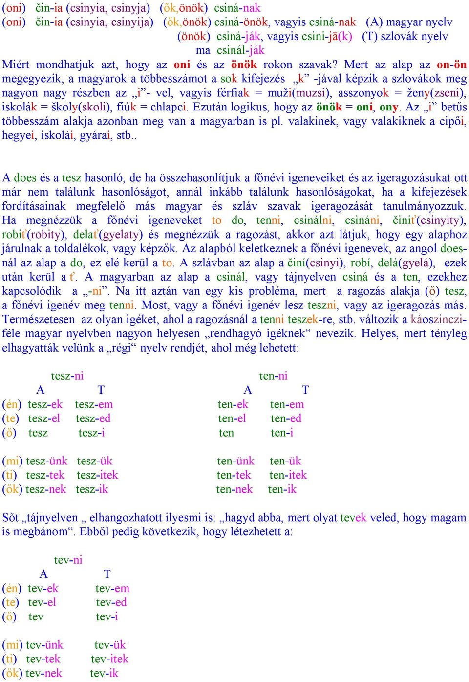 Mert az alap az on-ön megegyezik, a magyarok a többesszámot a sok kifejezés k -jával képzik a szlovákok meg nagyon nagy részben az i - vel, vagyis férfiak = muži(muzsi), asszonyok = ženy(zseni),