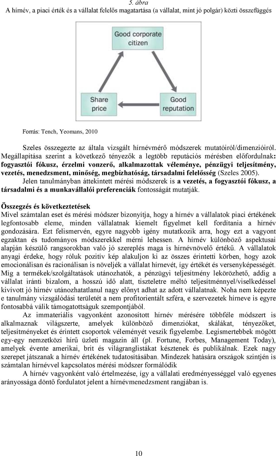 Megállapítása szerint a következő tényezők a legtöbb reputációs mérésben előfordulnak: fogyasztói fókusz, érzelmi vonzerő, alkalmazottak véleménye, pénzügyi teljesítmény, vezetés, menedzsment,