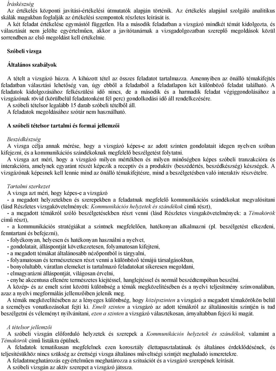 Ha a második feladatban a vizsgázó mindkét témát kidolgozta, és választását nem jelölte egyértelműen, akkor a javítótanárnak a vizsgadolgozatban szereplő megoldások közül sorrendben az első megoldást