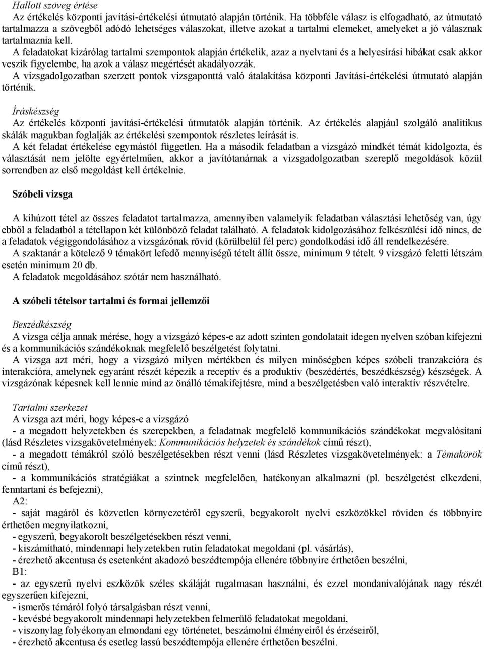 A feladatokat kizárólag tartalmi szempontok alapján értékelik, azaz a nyelvtani és a helyesírási hibákat csak akkor veszik figyelembe, ha azok a válasz megértését akadályozzák.