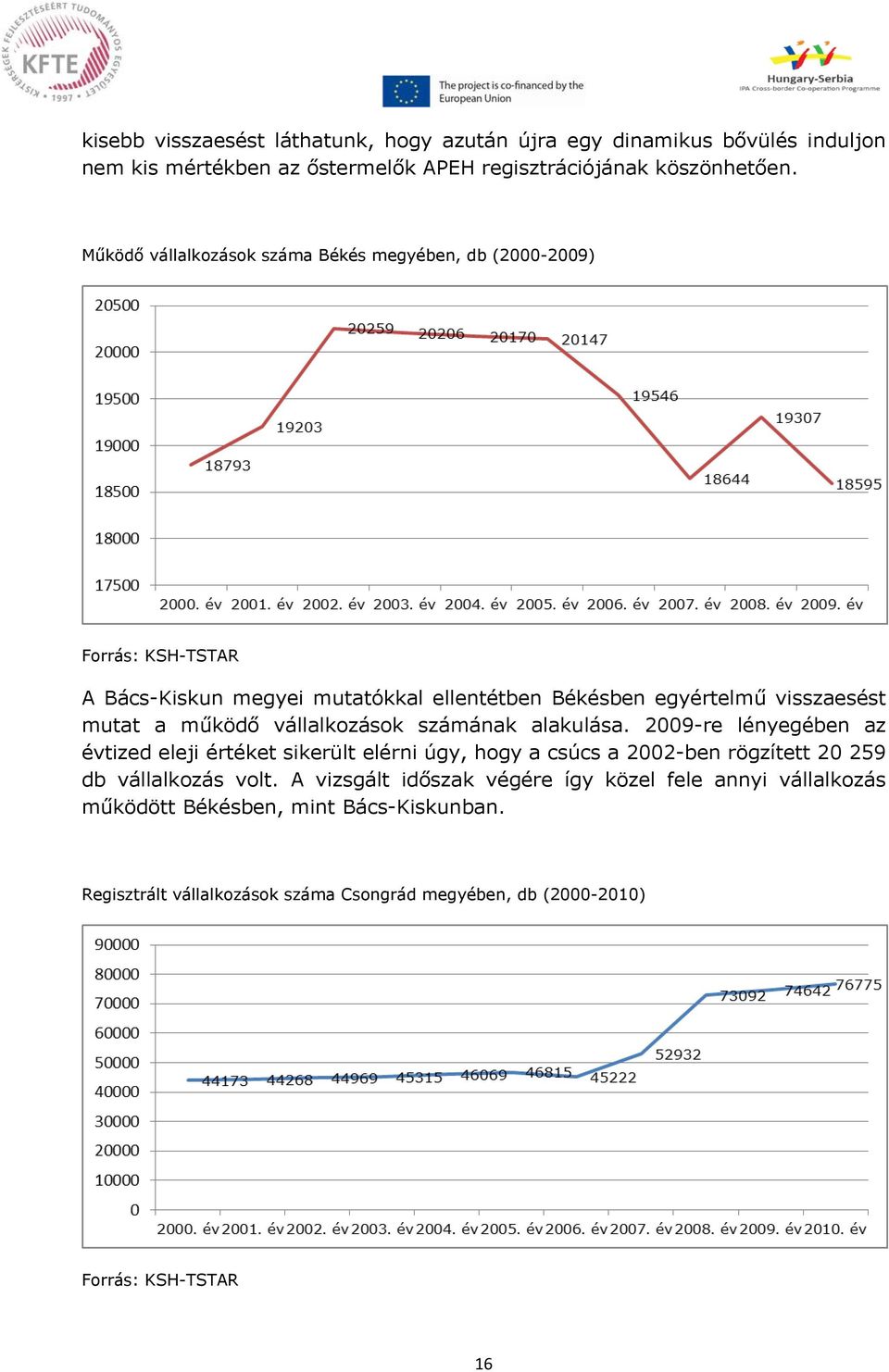 működő vállalkozások számának alakulása. 2009-re lényegében az tized eleji értéket sikerült elérni úgy, hogy a csúcs a 2002-ben rögzített 20 259 db vállalkozás volt.