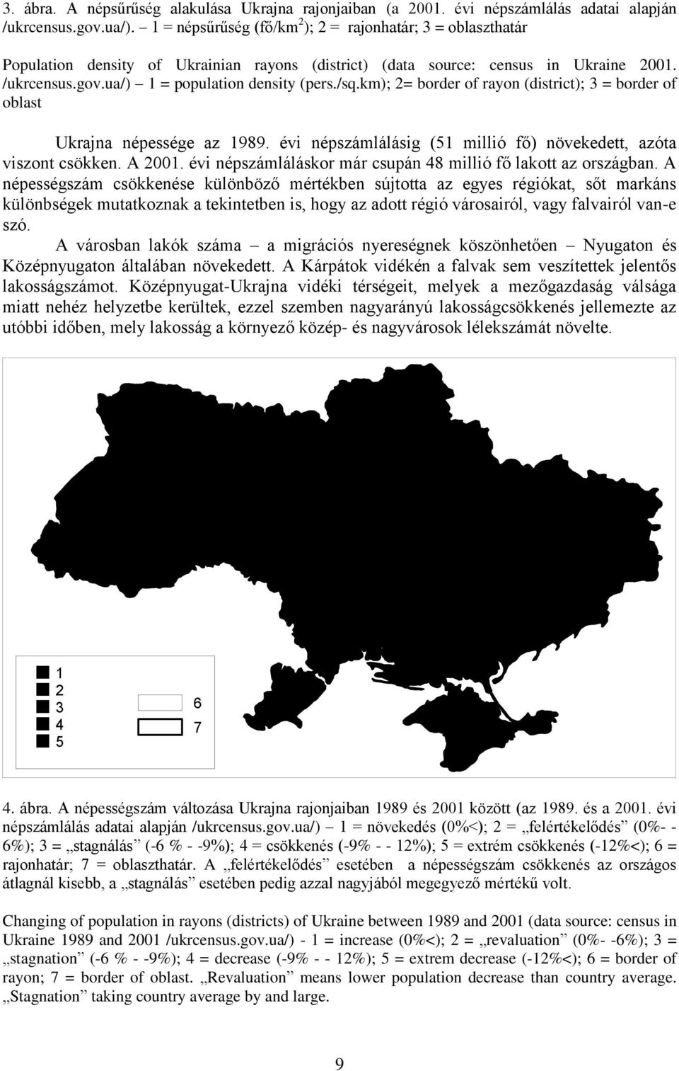 /sq.km); 2= border of rayon (district); 3 = border of oblast Ukrajna népessége az 1989. évi népszámlálásig (51 millió fő) növekedett, azóta viszont csökken. A 2001.