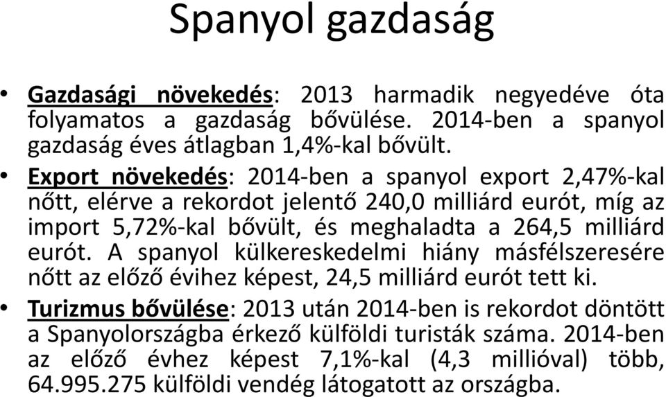 milliárd eurót. A spanyol külkereskedelmi hiány másfélszeresére nőtt az előző évihez képest, 24,5 milliárd eurót tett ki.