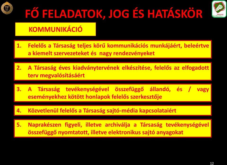 A Társaság tevékenységével összefüggő állandó, és / vagy eseményekhez kötött honlapok felelős szerkesztője 4.