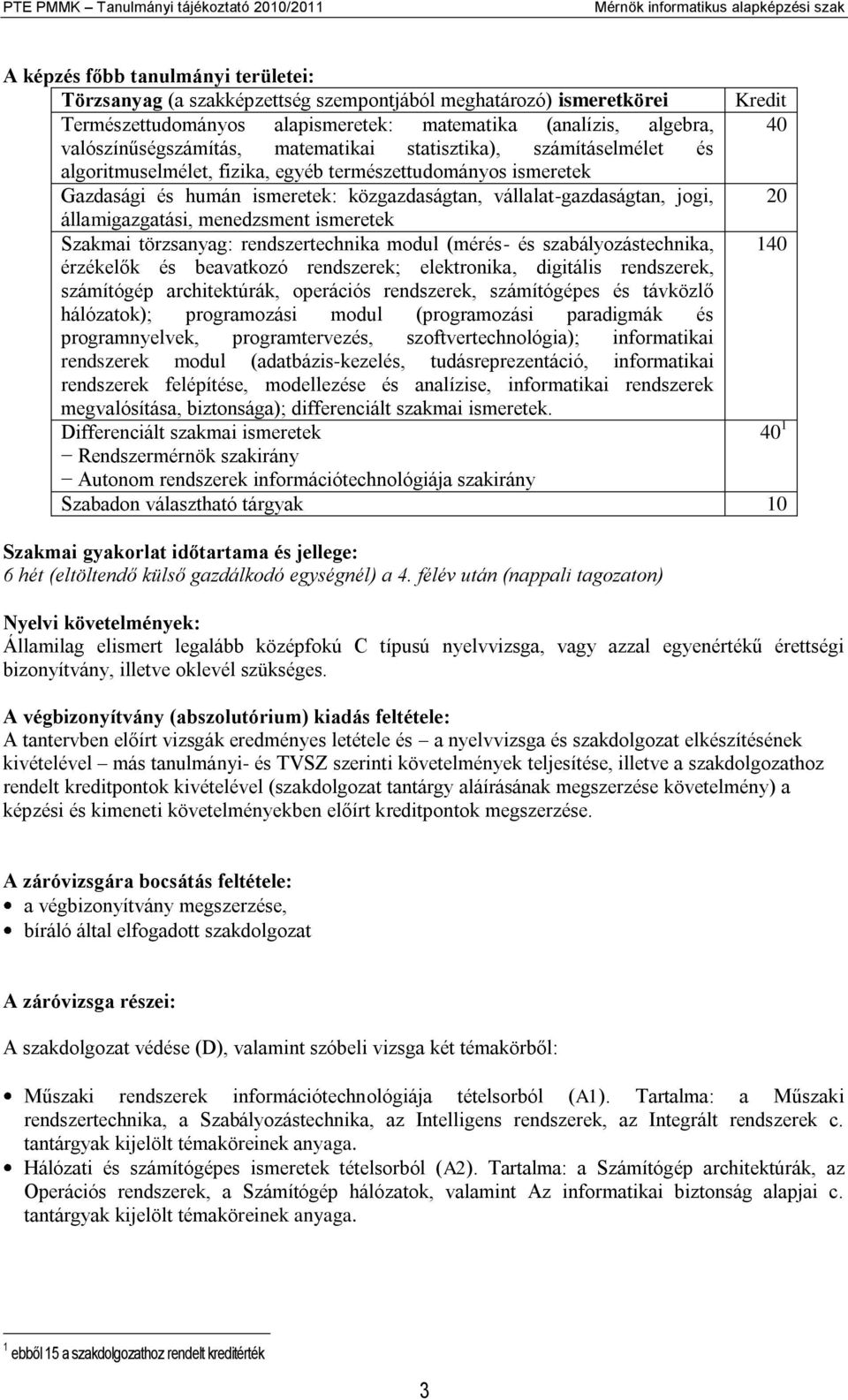 Gazdasági és humán ismeretek: közgazdaságtan, vállalat-gazdaságtan, jogi, 20 államigazgatási, menedzsment ismeretek Szakmai törzsanyag: rendszertechnika modul (mérés- és szabályozástechnika, 140