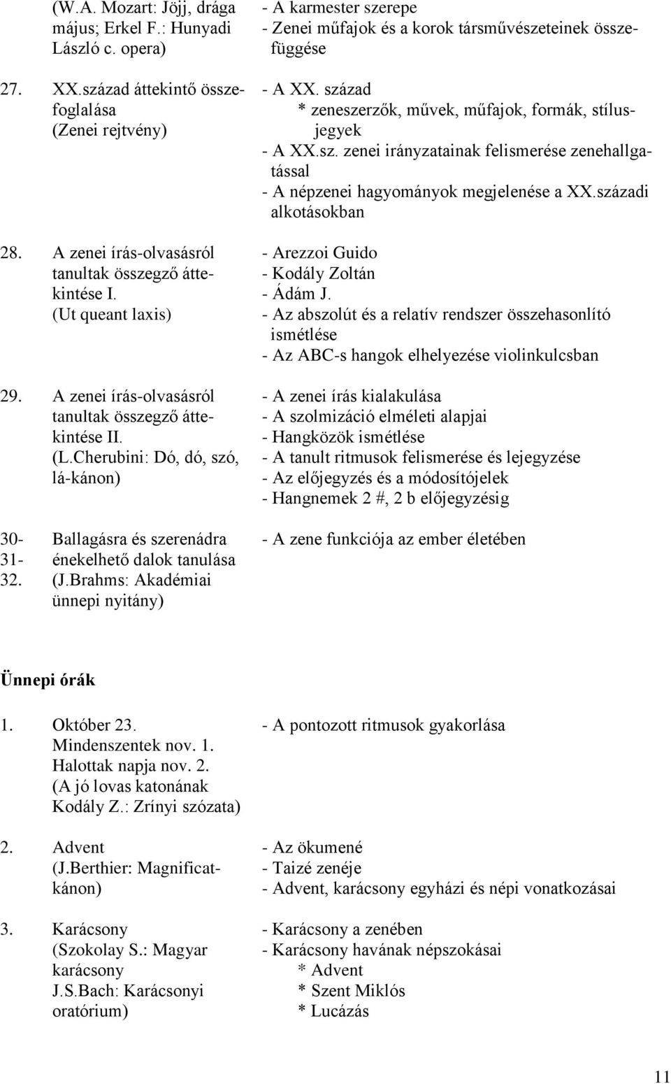 századi alkotásokban 28. A zenei írás-olvasásról - Arezzoi Guido tanultak összegző átte- - Kodály Zoltán kintése I. - Ádám J.