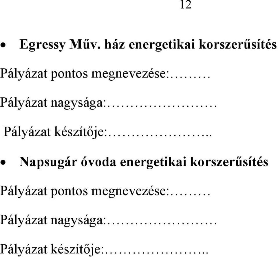 megnevezése: Pályázat nagysága: Pályázat készítője:.