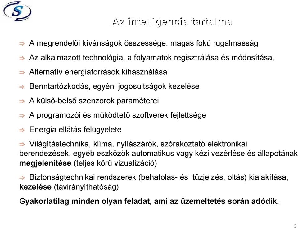 felügyelete Világítástechnika, klíma, nyílászárók, szórakoztató elektronikai berendezések, egyéb eszközök automatikus vagy kézi vezérlése és állapotának megjelenítése (teljes