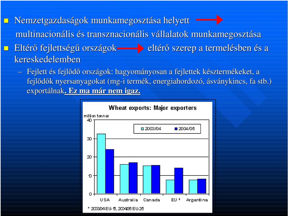 Fejlett és fejlődő országok: hagyományosan a fejlettek késztermékeket, keket, a fejlődők