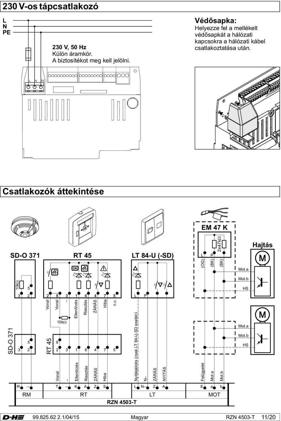 Csatlakozók áttekintése EM 47 K SD-O 371 RT 45 LT 84-U (-SD) L P (OG) (BK) 2x47kW (BK) Mot.a Hajtás Mot.