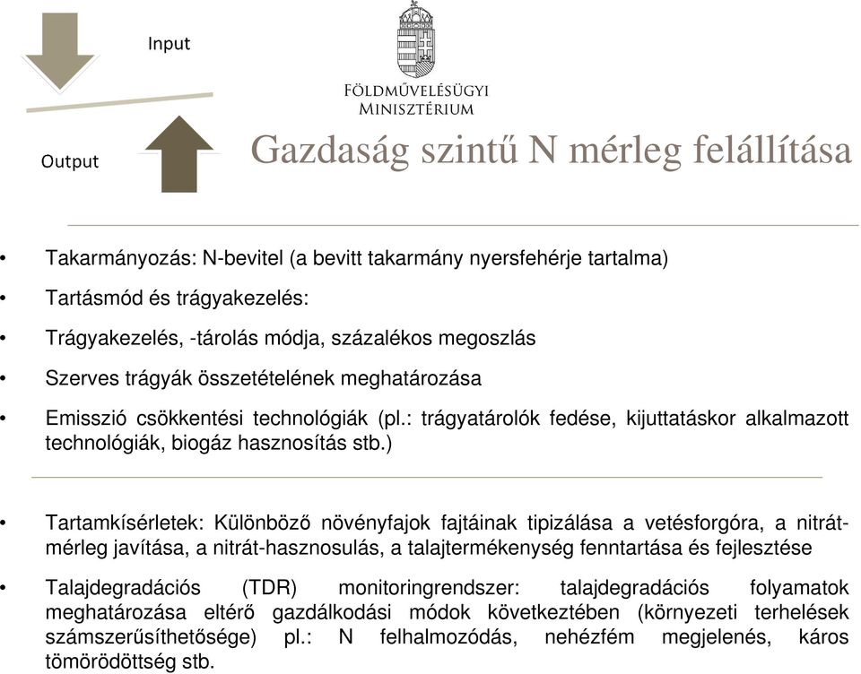 ) Tartamkísérletek: Különböző növényfajok fajtáinak tipizálása a vetésforgóra, a nitrátmérleg javítása, a nitrát-hasznosulás, a talajtermékenység fenntartása és fejlesztése Talajdegradációs