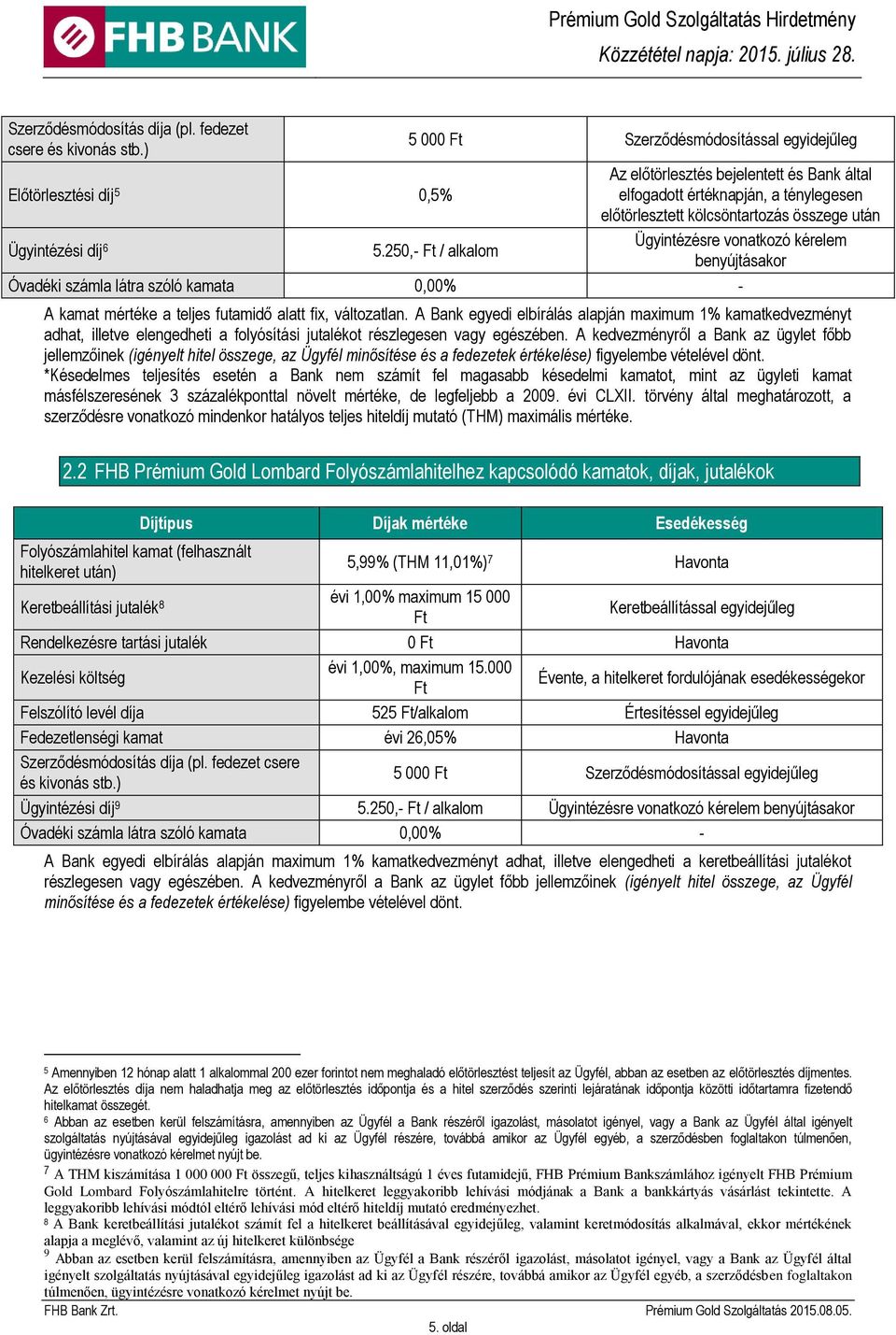 Ügyintézési 6 5.250,- Ft / alkalom Ügyintézésre vonatkozó kérelem benyújtásakor Óvadéki számla látra szóló kamata 0,00% - A kamat mértéke a teljes futamidő alatt fix, változatlan.