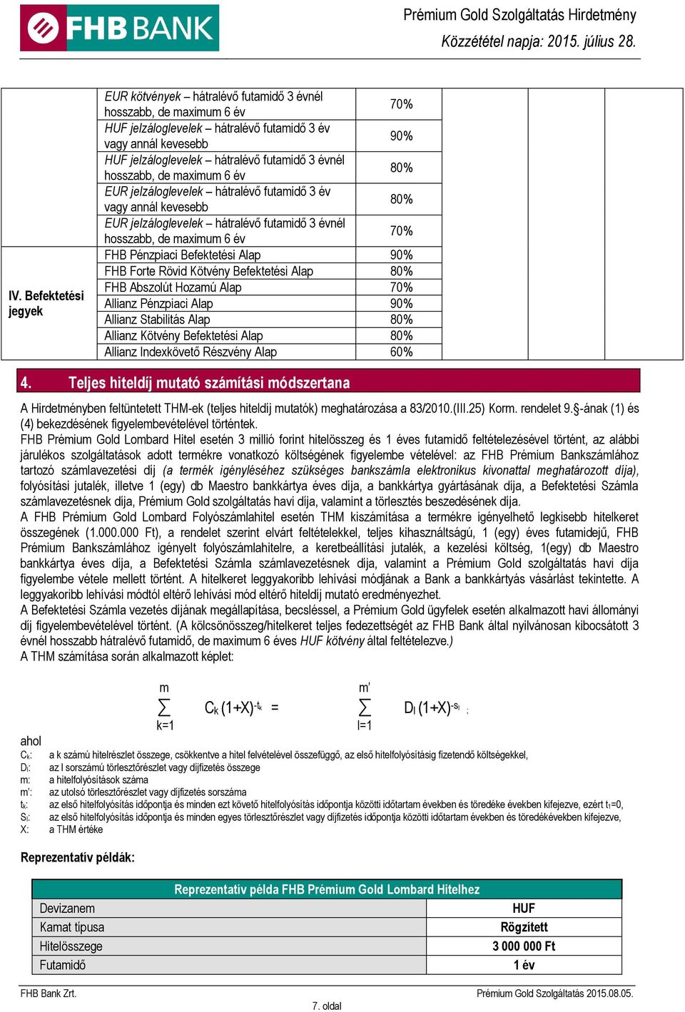 Befektetési Alap 90% FHB Forte Rövid Kötvény Befektetési Alap FHB Abszolút Hozamú Alap 70% Allianz Pénzpiaci Alap 90% Allianz Stabilitás Alap Allianz Kötvény Befektetési Alap Allianz Indexkövető