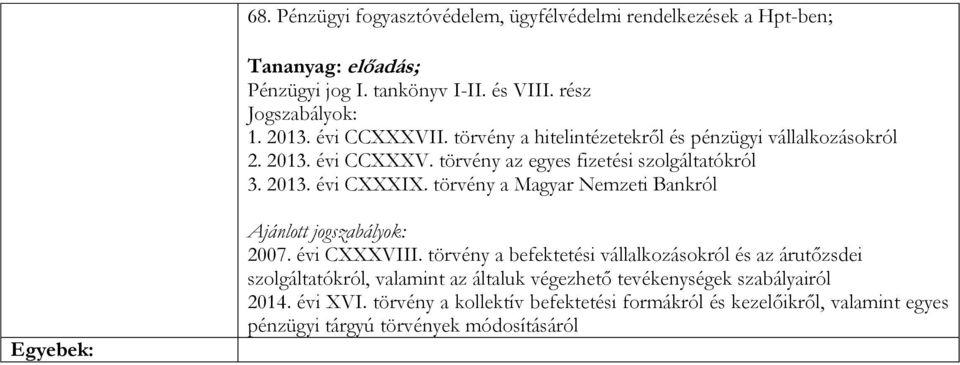 törvény a Magyar Nemzeti Bankról Egyebek: Ajánlott jogszabályok: 2007. évi CXXXVIII.