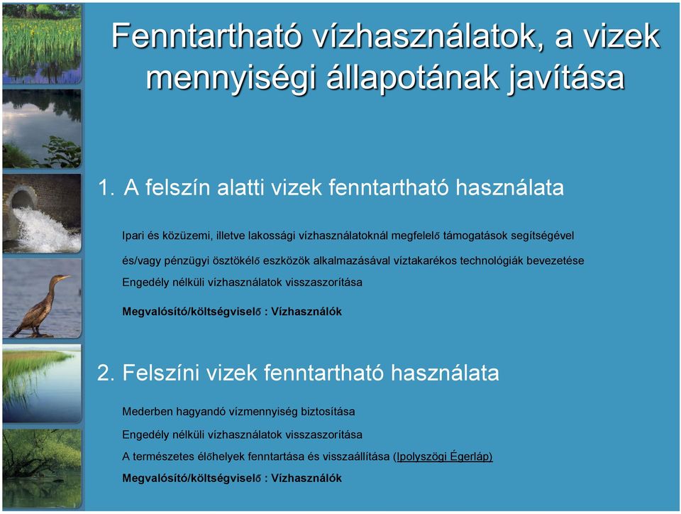 Megvalósító/költségviselő : Vízhasználók 2.