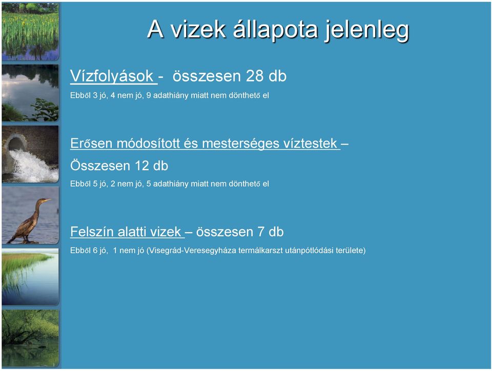 jó, 2 nem jó, 5 adathiány miatt nem dönthető el Felszín alatti vizek összesen