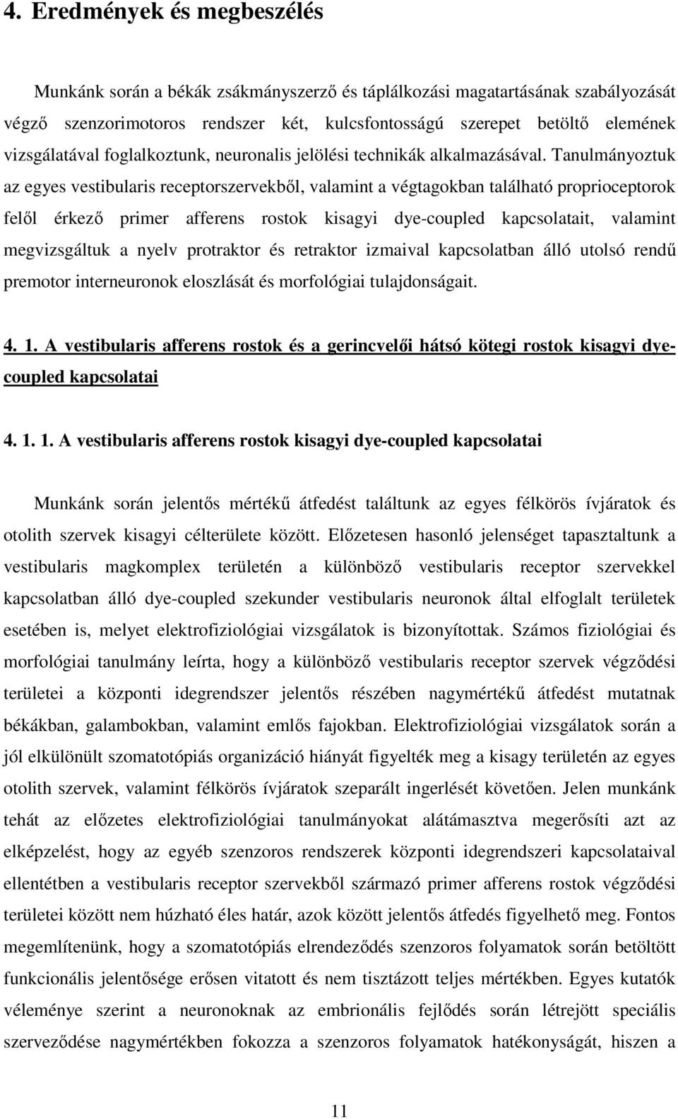 Tanulmányoztuk az egyes vestibularis receptorszervekbıl, valamint a végtagokban található proprioceptorok felıl érkezı primer afferens rostok kisagyi dye-coupled kapcsolatait, valamint megvizsgáltuk