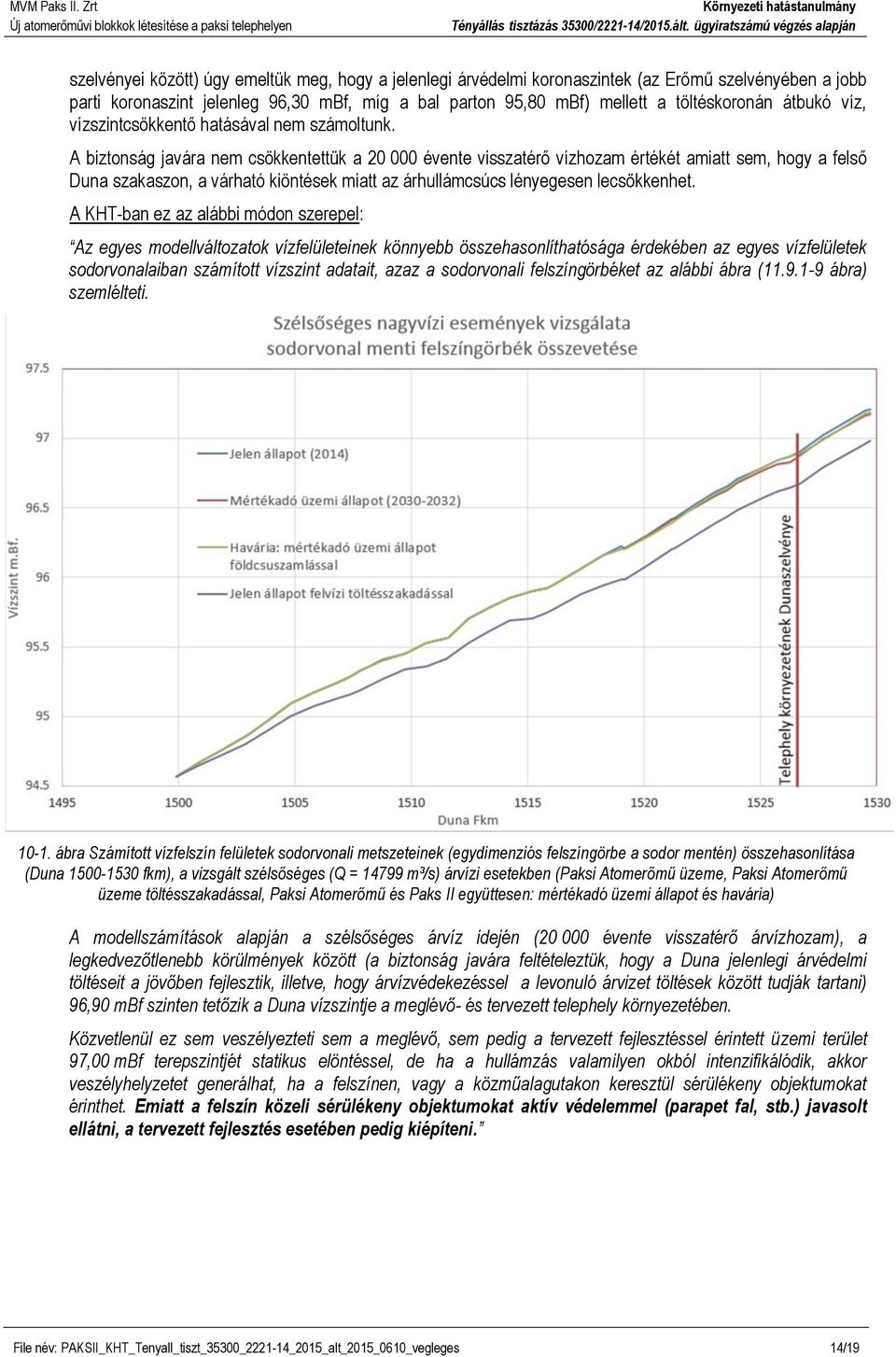 A biztonság javára nem csökkentettük a 20 000 évente visszatérő vízhozam értékét amiatt sem, hogy a felső Duna szakaszon, a várható kiöntések miatt az árhullámcsúcs lényegesen lecsökkenhet.