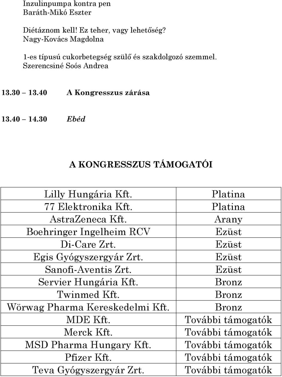 Arany Boehringer Ingelheim RCV Ezüst Di-Care Zrt. Ezüst Egis Gyógyszergyár Zrt. Ezüst Sanofi-Aventis Zrt. Ezüst Servier Hungária Kft. Bronz Twinmed Kft.