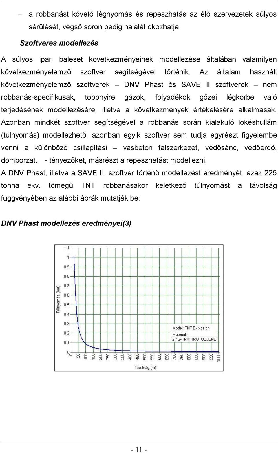 Az általam használt következményelemző szoftverek DNV Phast és SAVE II szoftverek nem robbanás-specifikusak, többnyire gázok, folyadékok gőzei légkörbe való terjedésének modellezésére, illetve a