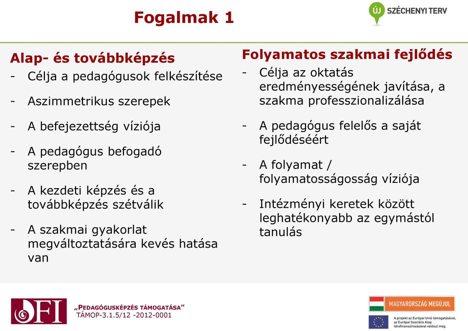 hatása van Folyamatos szakmai fejlődés - Célja az oktatás eredményességének javítása, a szakma professzionalizálása - A