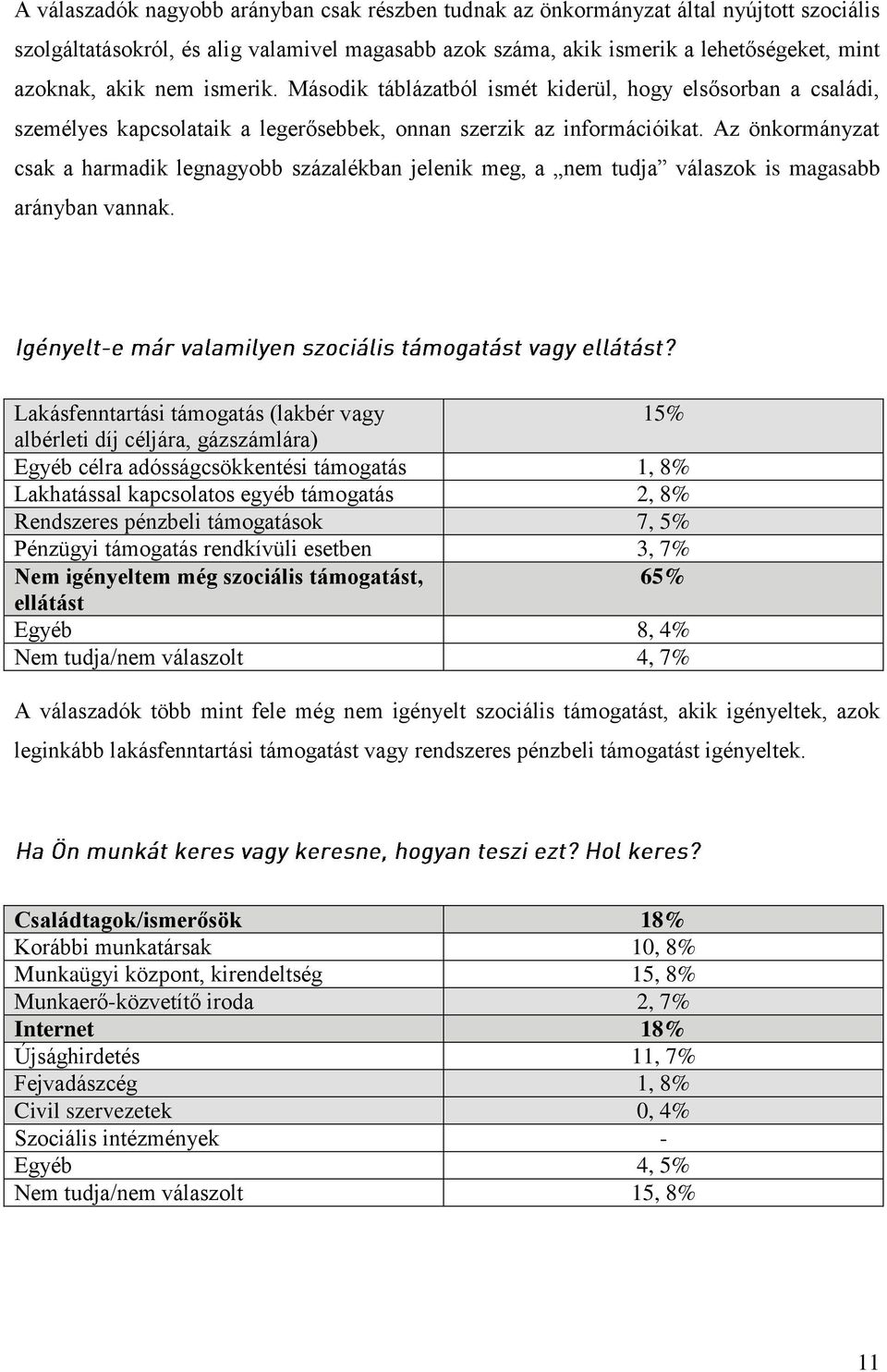 Az önkormányzat csak a harmadik legnagyobb százalékban jelenik meg, a nem tudja válaszok is magasabb arányban vannak.