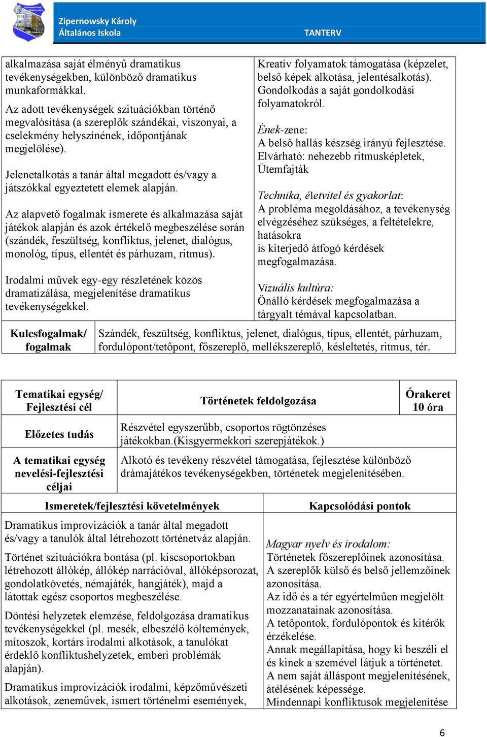 Jelenetalkotás a tanár által megadott és/vagy a játszókkal egyeztetett elemek alapján.