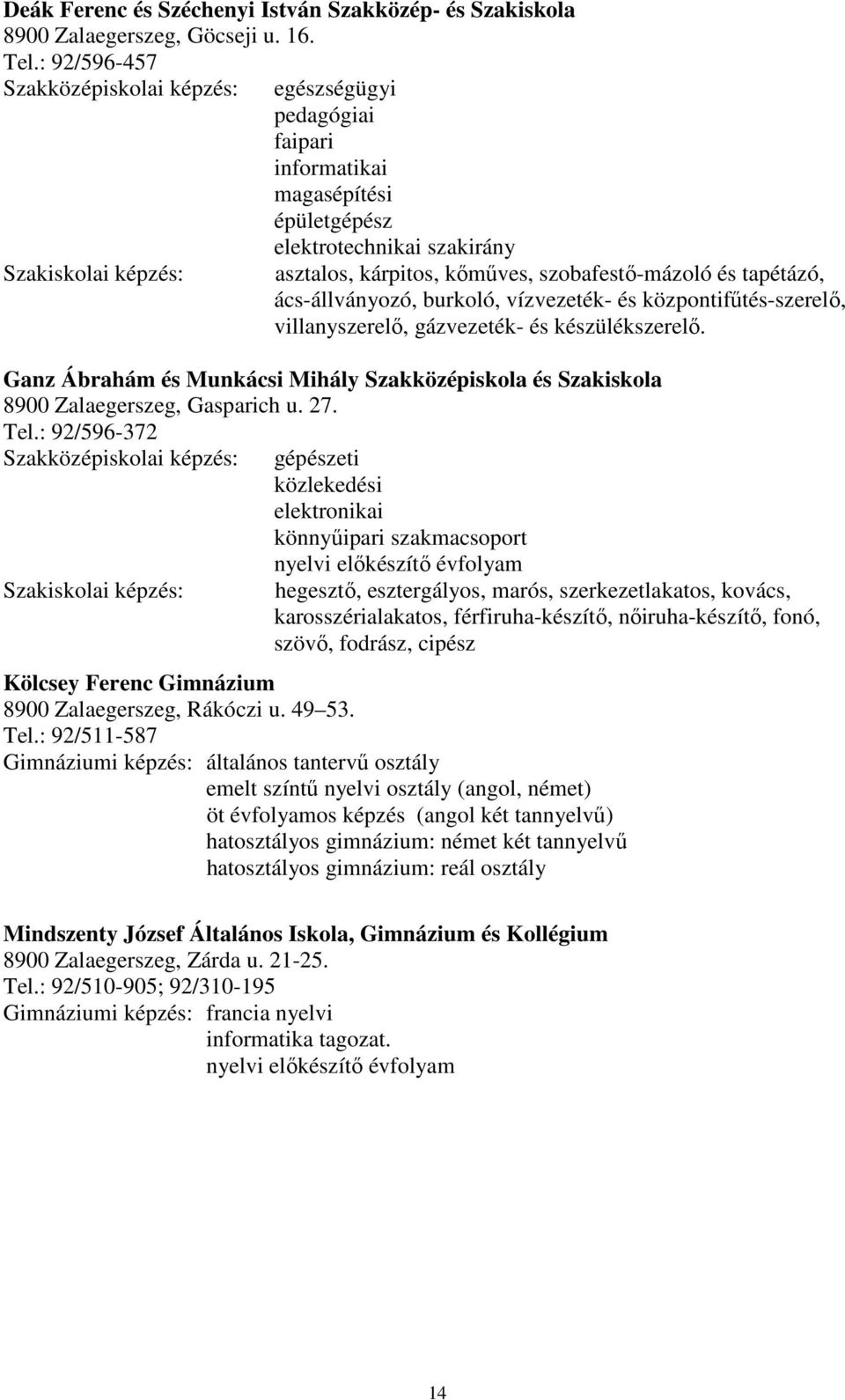 ács-állványozó, burkoló, vízvezeték- és központifőtés-szerelı, villanyszerelı, gázvezeték- és készülékszerelı.