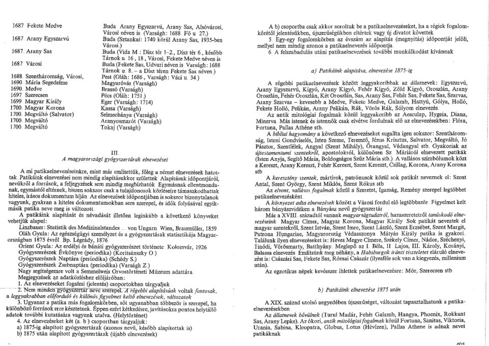 ) Buda (Vida M.: Dísz tér -2., Dísz tér 6, később Tárnok u. 6, 8, Városi, Fekete Medve néven is Buda (Fekete Sas, Udvari néven is. Varságh: 688 Tárnok u. 8. - a Dísz téren Fekete Sas néven.