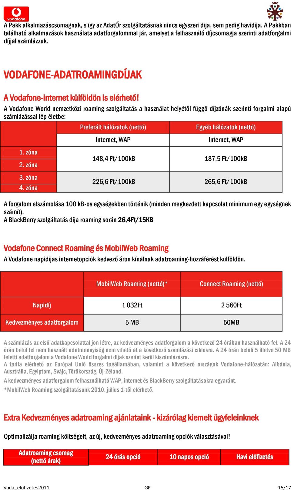 VODAFONE-ADATROAMINGDÍJAK A Vodafone-internet külföldön is elérhető!