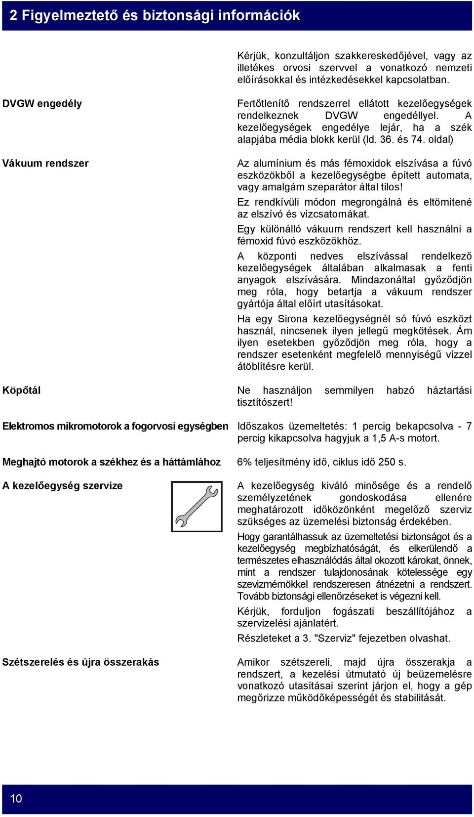 oldal) Az alumínium és más fémoxidok elszívása a fúvó eszközökből a kezelőegységbe épített automata, vagy amalgám szeparátor által tilos!