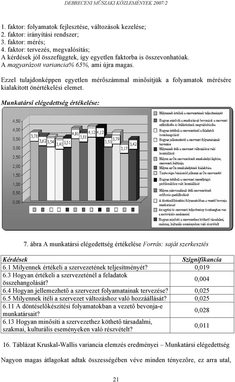 Ezzel tulajdonképpen egyetlen mérőszámmal minősítjük a folyamatok mérésére kialakított önértékelési elemet. Munkatársi elégedettség értékelése: 7.