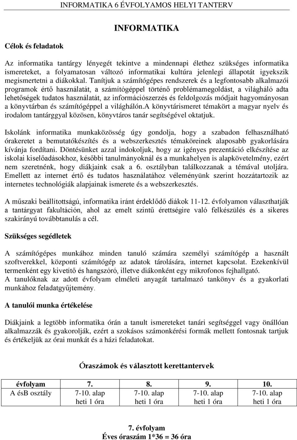 INFORMATIKA 6 ÉVFOLYAMOS HELYI TANTERV INFORMATIKA - PDF Free Download